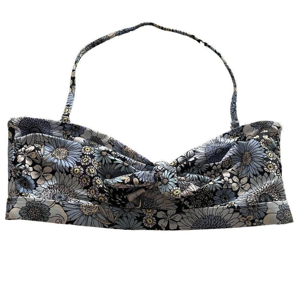 NEW VYB Floral Print Knot Front Blue Bikini Top Sz Small‎